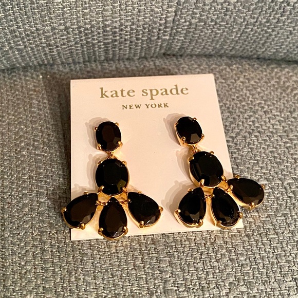 kate spade Jewelry - Kate Spade Chandelier Earrings Black & Gold Tone